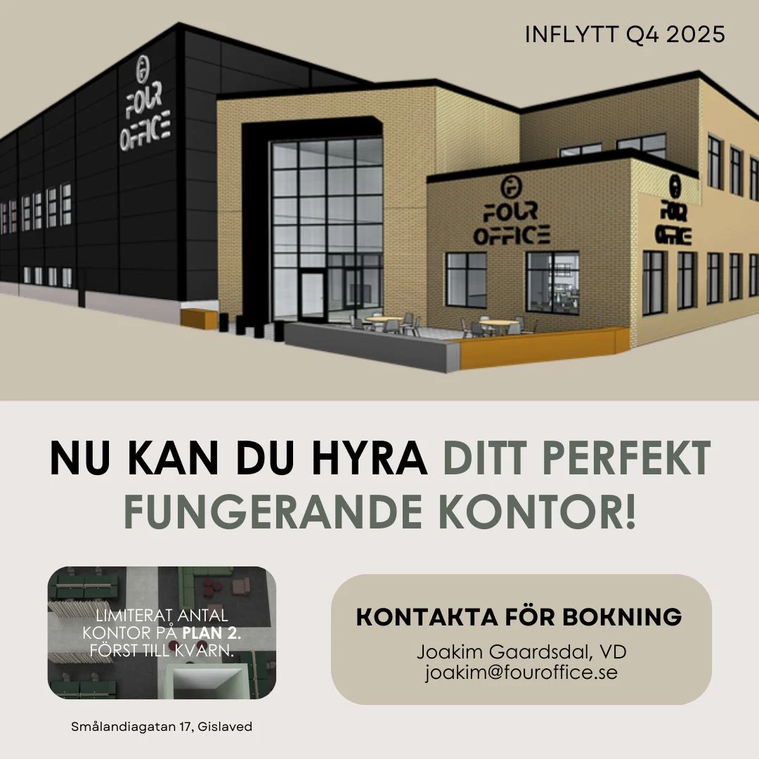 Hyr ditt eget perfekt fungerande kontor på Four Office i Gislaved!
